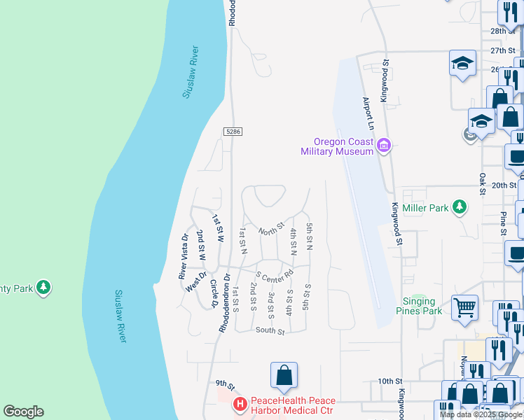 map of restaurants, bars, coffee shops, grocery stores, and more near 1600 Rhododendron Drive in Florence