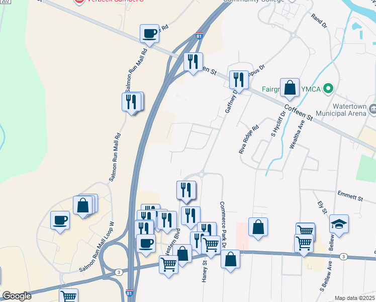 map of restaurants, bars, coffee shops, grocery stores, and more near 1229 Faichney Drive in Watertown