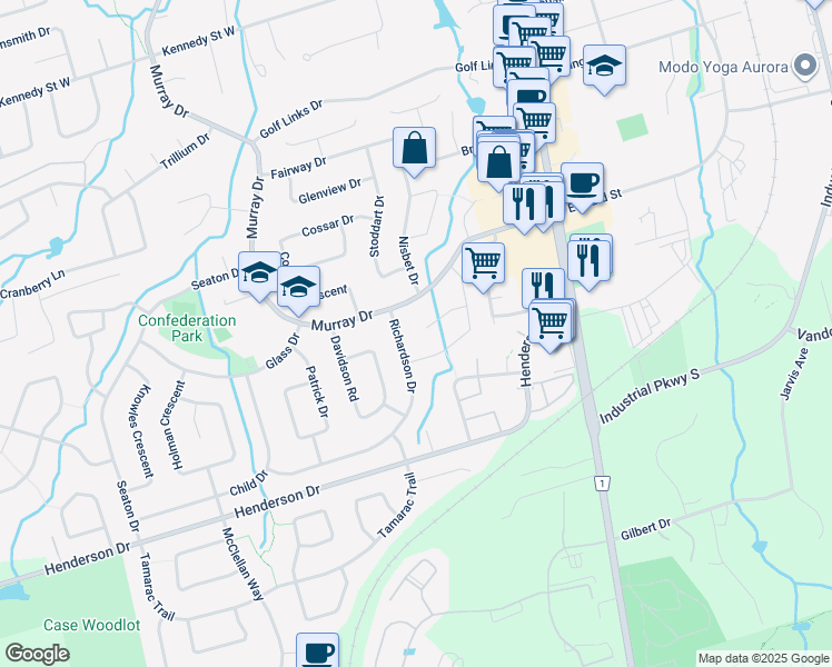 map of restaurants, bars, coffee shops, grocery stores, and more near 32 Jones Court in Aurora