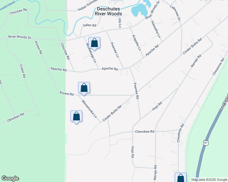 map of restaurants, bars, coffee shops, grocery stores, and more near 19336 Kiowa Road in Bend