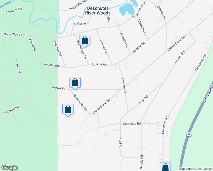 map of restaurants, bars, coffee shops, grocery stores, and more near 19336 Kiowa Road in Bend