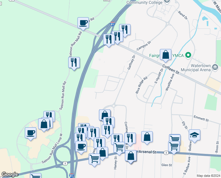 map of restaurants, bars, coffee shops, grocery stores, and more near 1229 Faichney Drive in Watertown