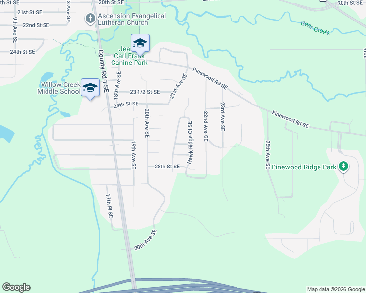 map of restaurants, bars, coffee shops, grocery stores, and more near 2116 Coopers Place Southeast in Rochester