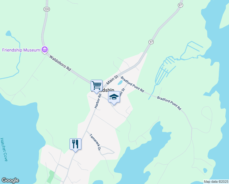 map of restaurants, bars, coffee shops, grocery stores, and more near 23 School Street in Rockport