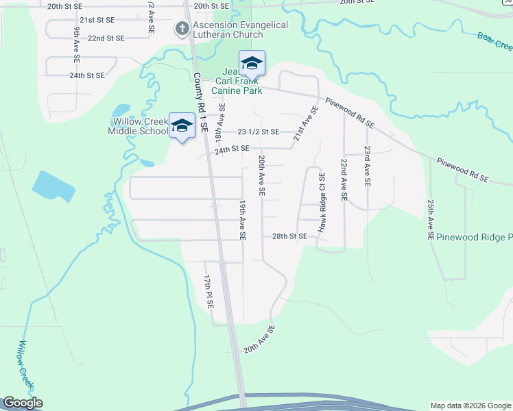 map of restaurants, bars, coffee shops, grocery stores, and more near 2706 19th Avenue Southeast in Rochester