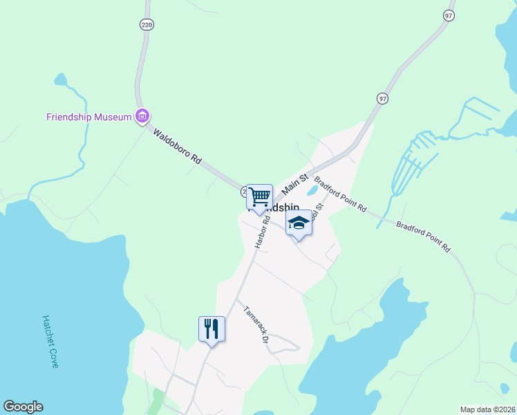 map of restaurants, bars, coffee shops, grocery stores, and more near in Friendship