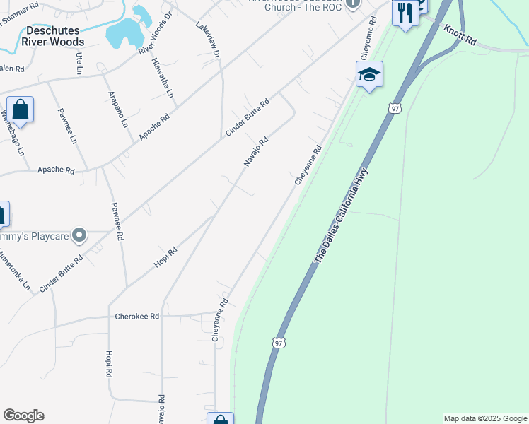map of restaurants, bars, coffee shops, grocery stores, and more near 60161 Cheyenne Road in Bend