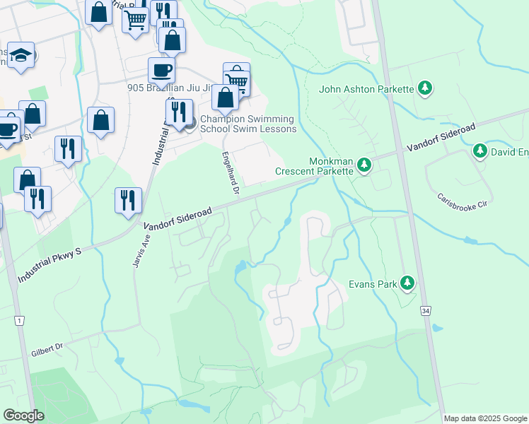 map of restaurants, bars, coffee shops, grocery stores, and more near 23 Britton Trail in Aurora
