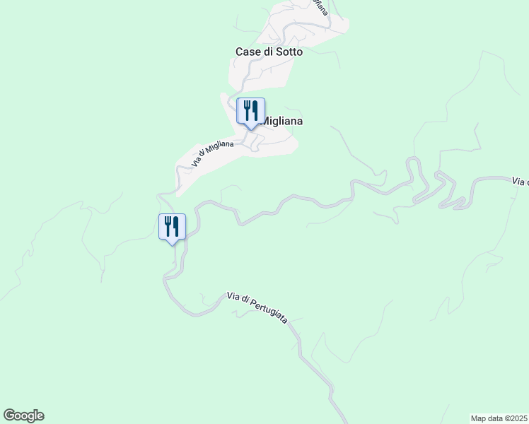map of restaurants, bars, coffee shops, grocery stores, and more near 52 Via di Migliana in Provincia di Prato
