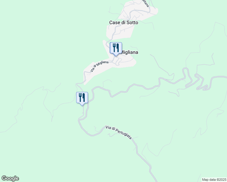 map of restaurants, bars, coffee shops, grocery stores, and more near 52 Via di Migliana in Provincia di Prato