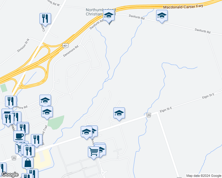 map of restaurants, bars, coffee shops, grocery stores, and more near 438 Nickerson Drive in Cobourg