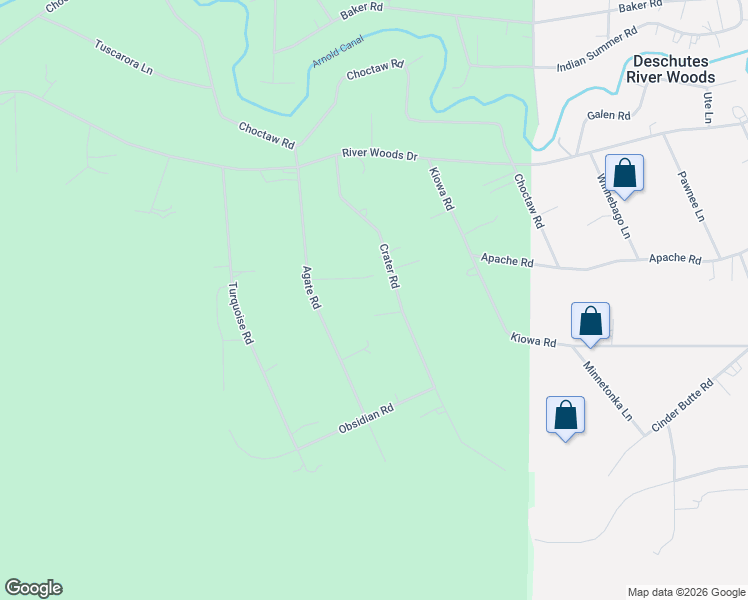 map of restaurants, bars, coffee shops, grocery stores, and more near 60163 Crater Road in Bend