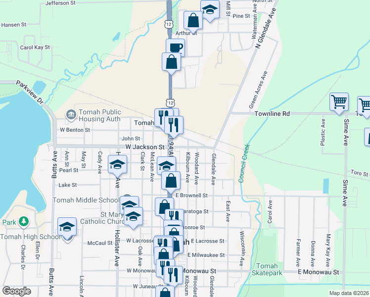map of restaurants, bars, coffee shops, grocery stores, and more near 300 Superior Avenue in Tomah