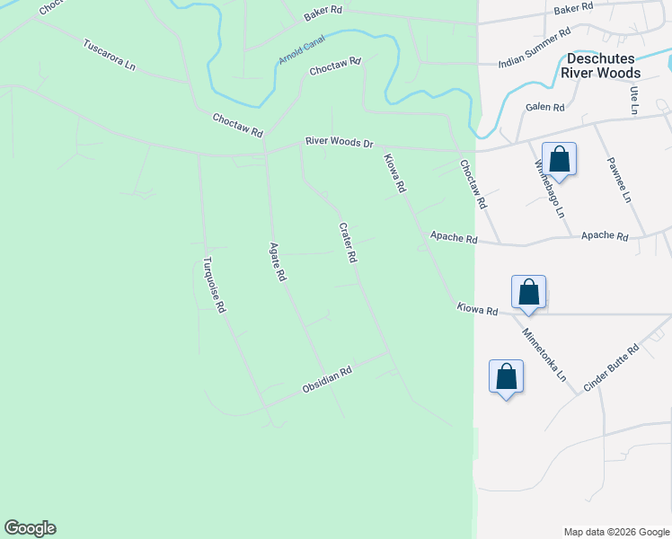 map of restaurants, bars, coffee shops, grocery stores, and more near 60163 Crater Road in Bend