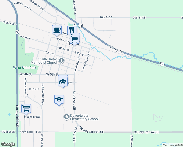 map of restaurants, bars, coffee shops, grocery stores, and more near 326 Pine Avenue in Eyota