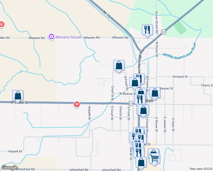 map of restaurants, bars, coffee shops, grocery stores, and more near 419 Mill Street in Standish