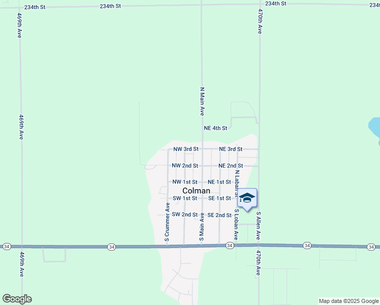 map of restaurants, bars, coffee shops, grocery stores, and more near 120 North Main Avenue in Colman
