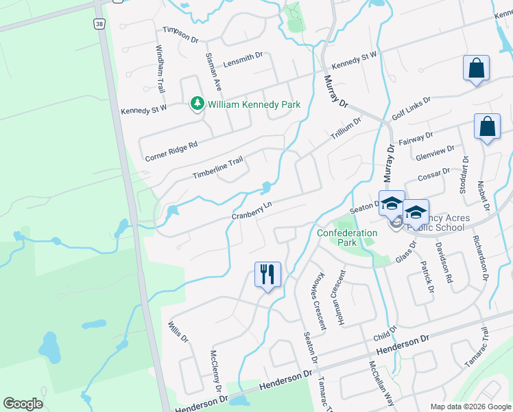 map of restaurants, bars, coffee shops, grocery stores, and more near 60 Cranberry Lane in Aurora