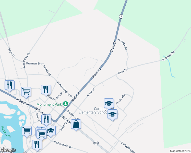 map of restaurants, bars, coffee shops, grocery stores, and more near 930 State Street in Carthage