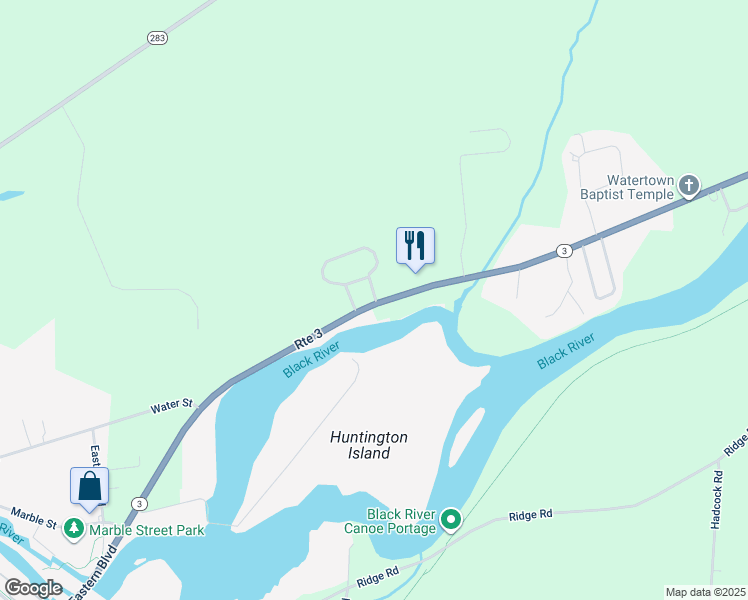 map of restaurants, bars, coffee shops, grocery stores, and more near 25451 New York 3 in Watertown