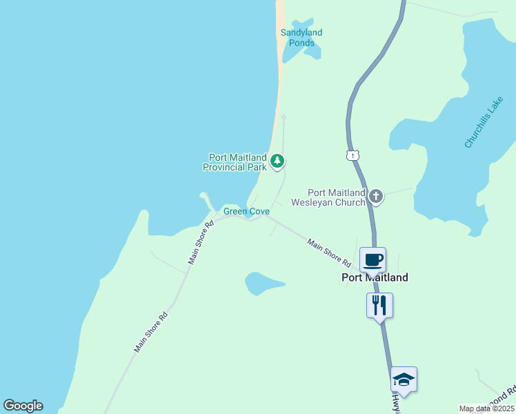 map of restaurants, bars, coffee shops, grocery stores, and more near 3291 Main Shore Road in Yarmouth