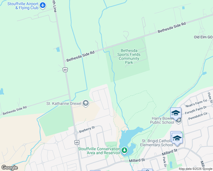 map of restaurants, bars, coffee shops, grocery stores, and more near 106 Conductor Avenue in Whitchurch-Stouffville