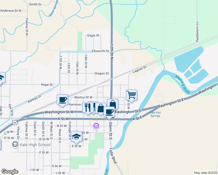 map of restaurants, bars, coffee shops, grocery stores, and more near 280 Morton St W in Vale