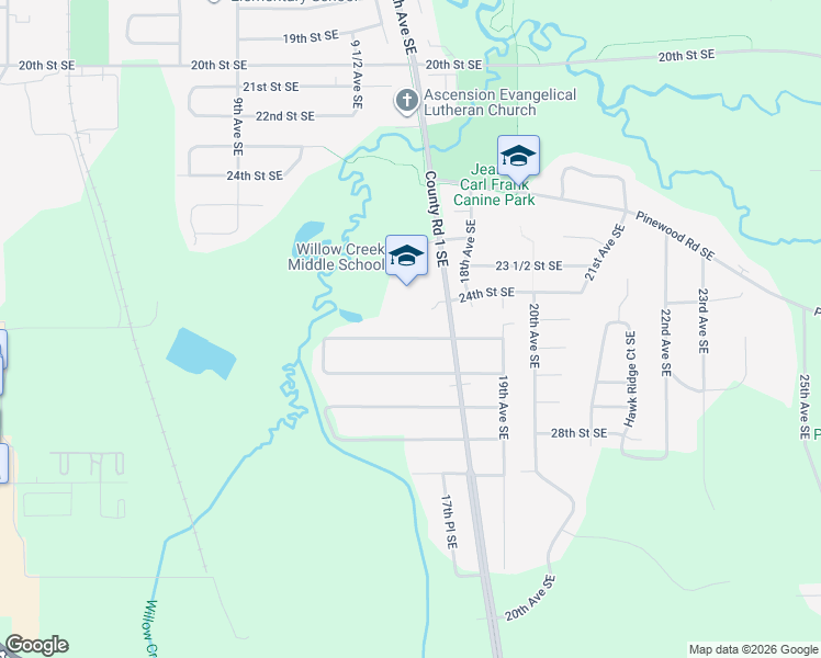 map of restaurants, bars, coffee shops, grocery stores, and more near 2425 11th Avenue Southeast in Rochester