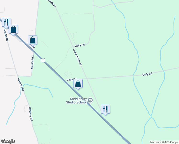 map of restaurants, bars, coffee shops, grocery stores, and more near 795 Lower Foote Street in Addison County