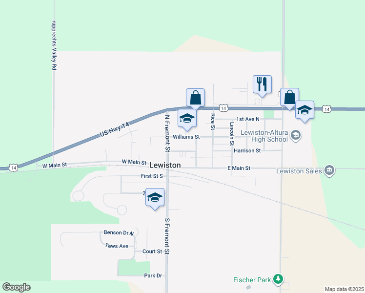 map of restaurants, bars, coffee shops, grocery stores, and more near 95 Williams Street in Lewiston