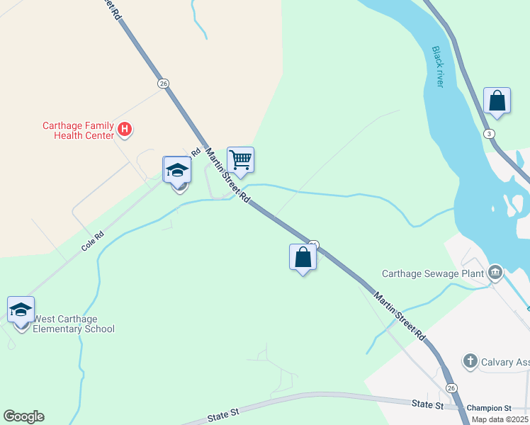 map of restaurants, bars, coffee shops, grocery stores, and more near 36500 New York 26 in Carthage