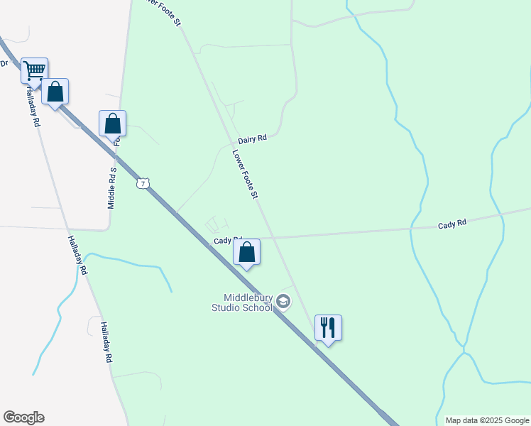 map of restaurants, bars, coffee shops, grocery stores, and more near 795 Lower Foote St in Middlebury