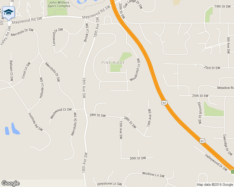 map of restaurants, bars, coffee shops, grocery stores, and more near 1526 Monterey Lane Southwest in Rochester