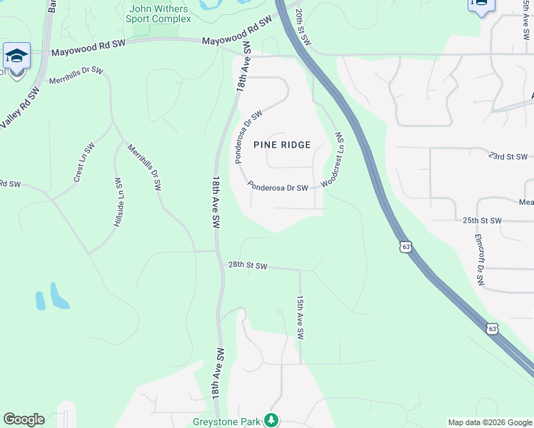 map of restaurants, bars, coffee shops, grocery stores, and more near 1550 Monterey Lane Southwest in Rochester