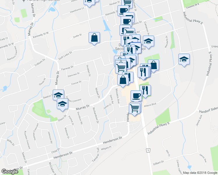 map of restaurants, bars, coffee shops, grocery stores, and more near 48 Murray Drive in Aurora