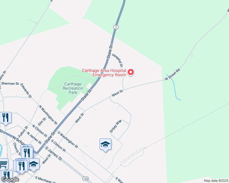 map of restaurants, bars, coffee shops, grocery stores, and more near 975 West Street in Carthage