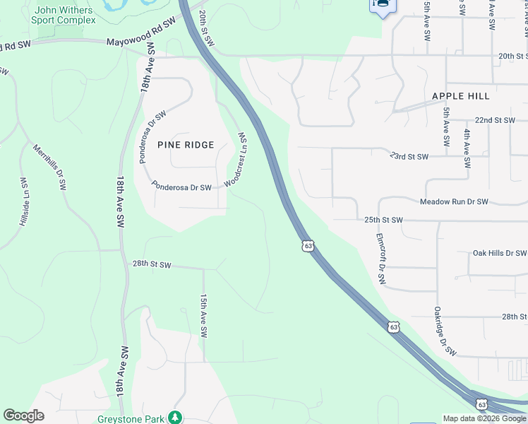 map of restaurants, bars, coffee shops, grocery stores, and more near 2480 14th Avenue Southwest in Rochester