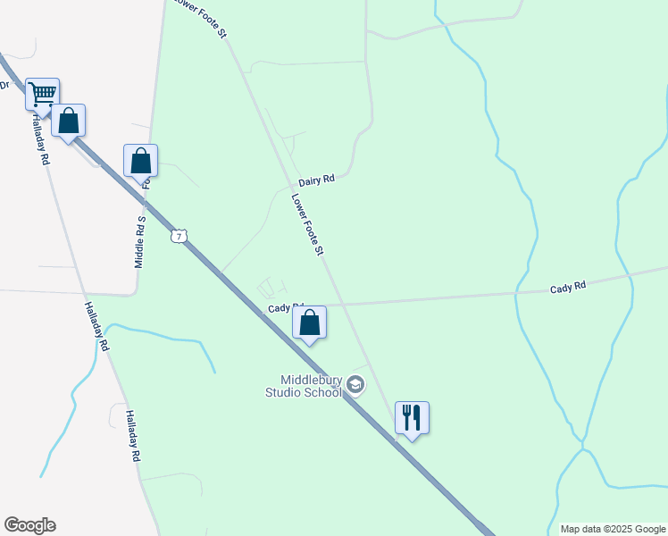 map of restaurants, bars, coffee shops, grocery stores, and more near 795 Lower Foote Street in Middlebury