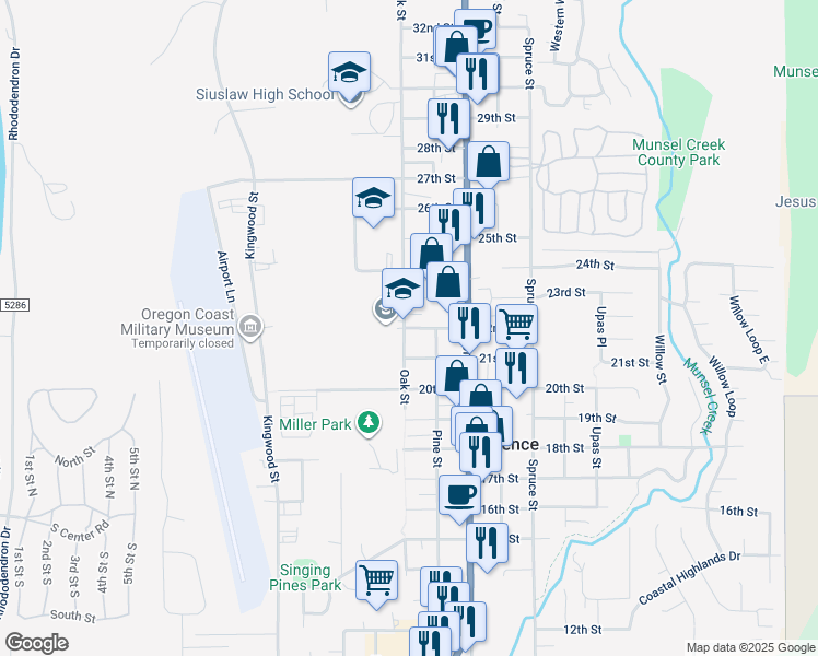 map of restaurants, bars, coffee shops, grocery stores, and more near 1608 22nd Street in Florence