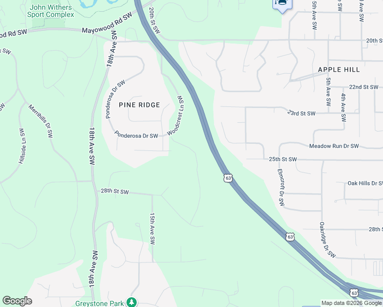 map of restaurants, bars, coffee shops, grocery stores, and more near 2480 14th Avenue Southwest in Rochester