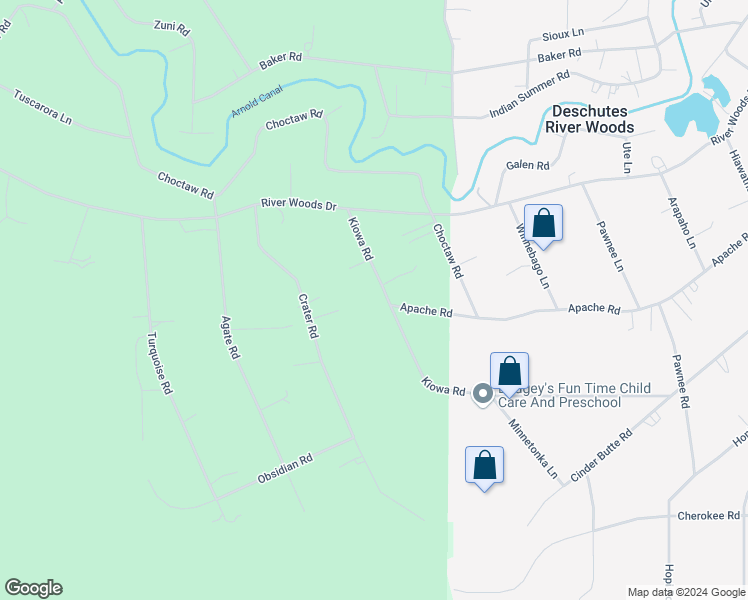 map of restaurants, bars, coffee shops, grocery stores, and more near 19151 Kiowa Road in Bend