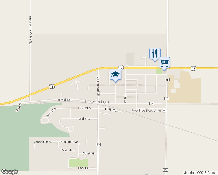 map of restaurants, bars, coffee shops, grocery stores, and more near 95 Williams Street in Lewiston