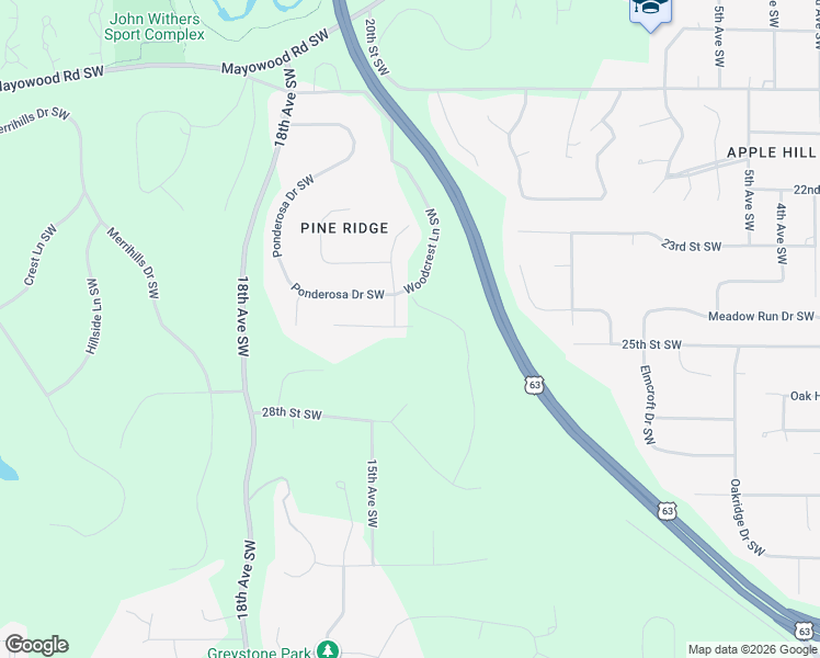 map of restaurants, bars, coffee shops, grocery stores, and more near 1502 Monterey Lane Southwest in Rochester