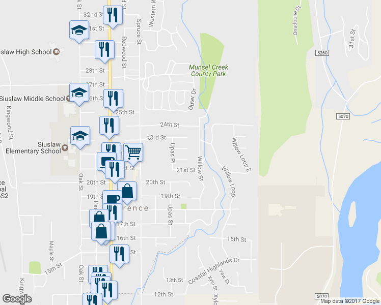 map of restaurants, bars, coffee shops, grocery stores, and more near 2356 North 22nd Court in Florence