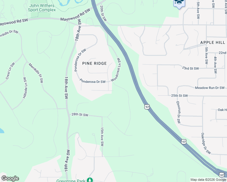 map of restaurants, bars, coffee shops, grocery stores, and more near 1502 Monterey Lane Southwest in Rochester