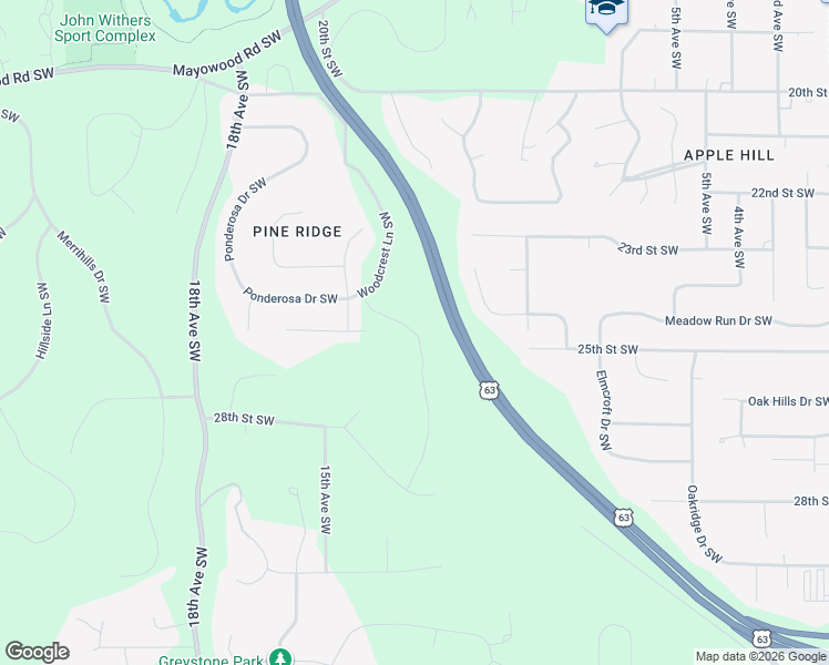 map of restaurants, bars, coffee shops, grocery stores, and more near 2480 14th Avenue Southwest in Rochester