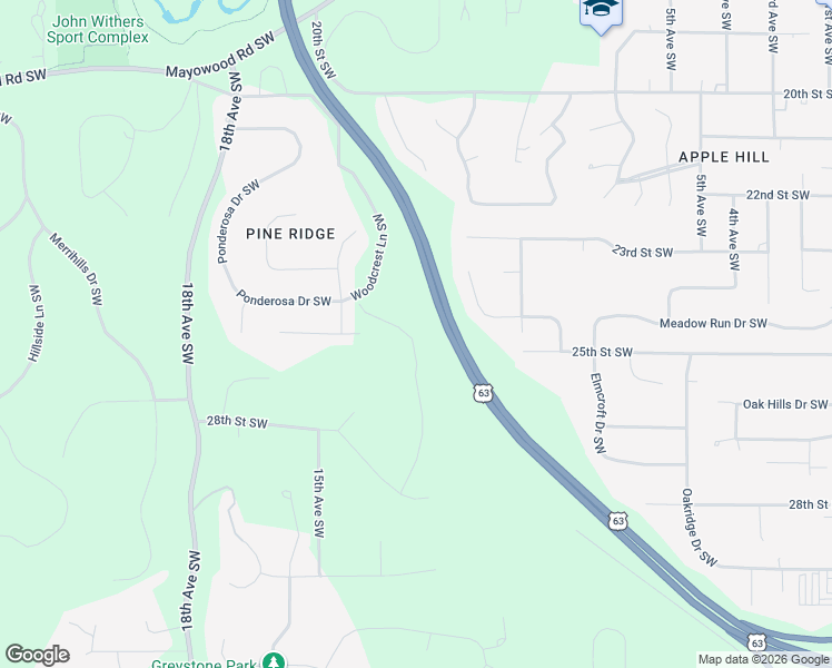 map of restaurants, bars, coffee shops, grocery stores, and more near 2480 14th Avenue Southwest in Rochester