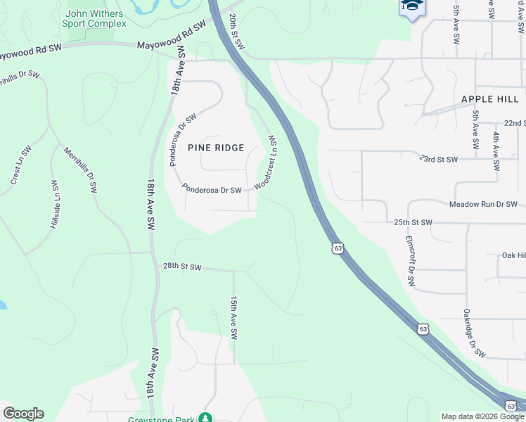 map of restaurants, bars, coffee shops, grocery stores, and more near 1453 Monterey Lane Southwest in Rochester