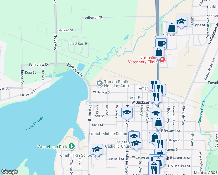 map of restaurants, bars, coffee shops, grocery stores, and more near 602 Williams Street in Tomah