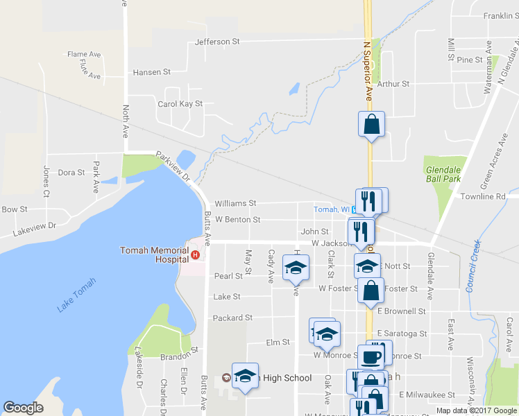 map of restaurants, bars, coffee shops, grocery stores, and more near 602 Williams Street in Tomah
